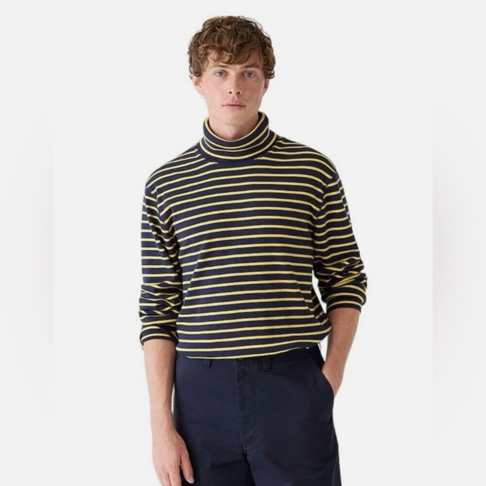 J. Crew Heritage brushed rib-knit turtleneck in navy sun stripe Size M‎